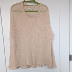 XL Lucky Brand cream sheer lightweight acrylic wool fringe detail sweater